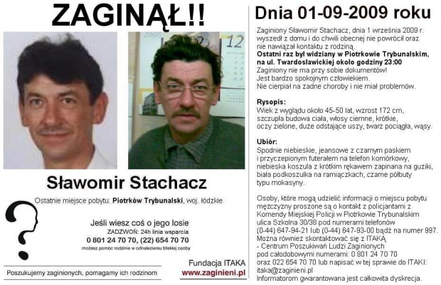 Zaginiony Sławomir Stachacz - Piotrków Trybunalski, woj. łódzkie --- --- http://pomoc-rodzinom.blog.onet.pl