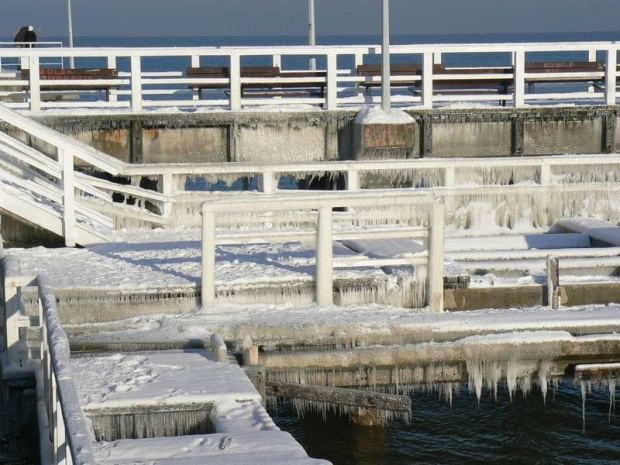 Sfatygowane sztormem molo i "upiększone" soplami #Morze