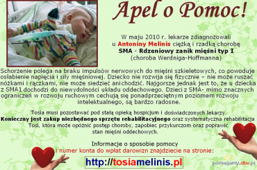 Antonina Melinis - Rdzeniowy zanik mięśni SMA 1 --- http://pomagamy.dbv.pl/ #AntoninaMelinis #RdzeniowyZanikMięśni #SMA1 #pomagamydbvpl #StronaInformacyjna #ApelOPomoc #LudzkaTragedia #PomocPotrzebującym #PomocDziecku #pomoc #PomocCharytatywna