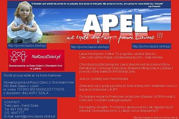 http://pomagamy.dbv.pl/ #LauraSzala #OstraBiałaczkaLimfoblastyczna #Apel #ChoreDzieci #darowizna #schorzenie #OpiekaRehabilitacyjna #Fiedziuszko #PomocCharytatywna #PomocDzieciom #PomocnaDłoń #sponsor #sponsoring #pomagamydbvpl #StronaInformacyjna