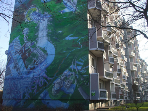 I.2009, Hamburg. Fragment najwyzszego (42 m.) i najwiekszego sciennego "Graffiti" w Niemczech. Cale ujecie w albumie "Ciekawostki ze Swiata"