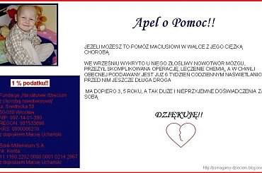 http://pomagamy.dbv.pl/ #Apel #ChoreDzieci #darowizna #schorzenie #OpiekaRehabilitacyjna #Fiedziuszko #fundacja #PomocCharytatywna #PomocDzieciom #PomocnaDłoń #rehabilitacja #sponsor #sponsoring #ZłośliwyNowotwórMózgu #MaciejUchański