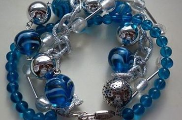 misz-masz niebieski #bransoletka #biżuteria #łańcuch #niebieski #szkło #miszmasz