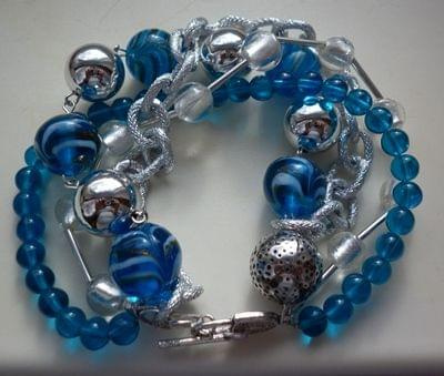 misz-masz niebieski #bransoletka #biżuteria #łańcuch #niebieski #szkło #miszmasz